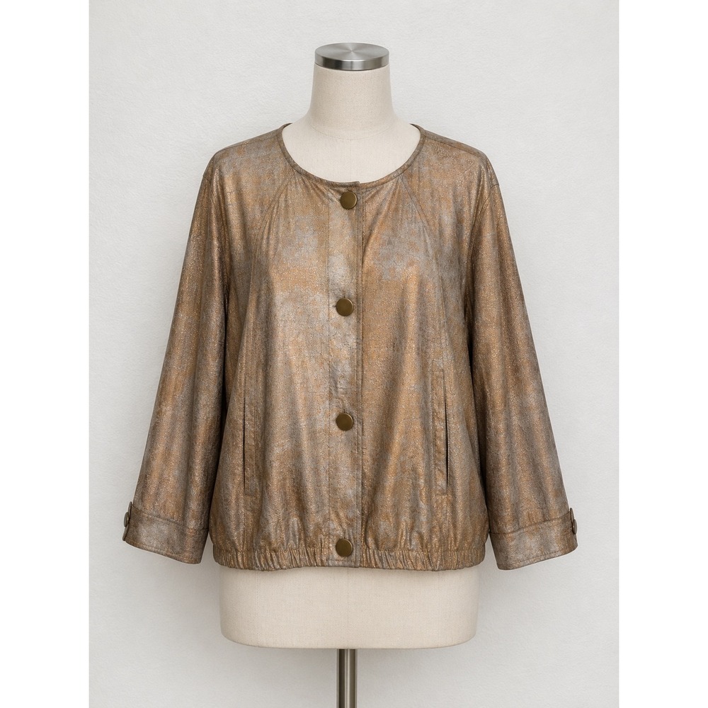 Ruby Rd Woman Bronze Metallic Textured Button Front Jacket Plus Size 20W Gold